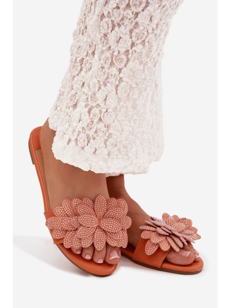 Women's Flat Decorated Orange Grelora Slides