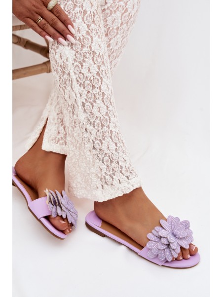 Women's Flat Decorated Purple Grelora Slides