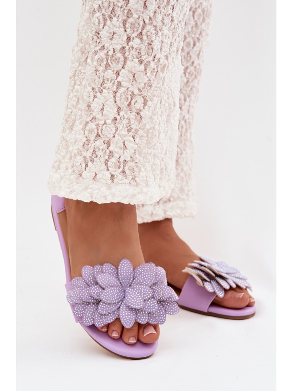 Women's Flat Decorated Purple Grelora Slides 2