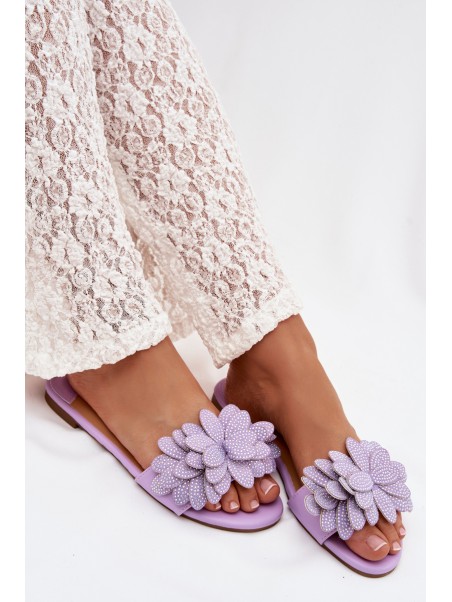Women's Flat Decorated Purple Grelora Slides