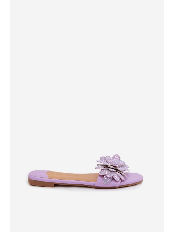 Women's Flat Decorated Purple Grelora Slides