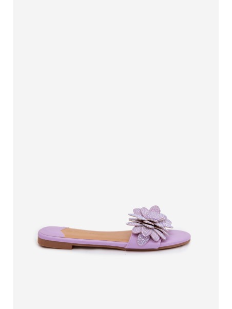 Women's Flat Decorated Purple Grelora Slides