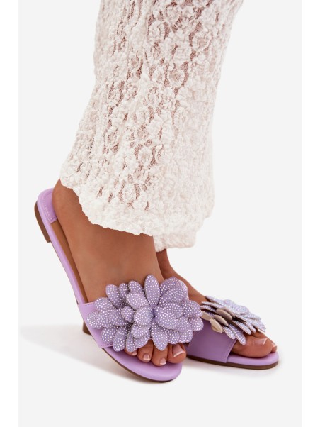 Women's Flat Decorated Purple Grelora Slides