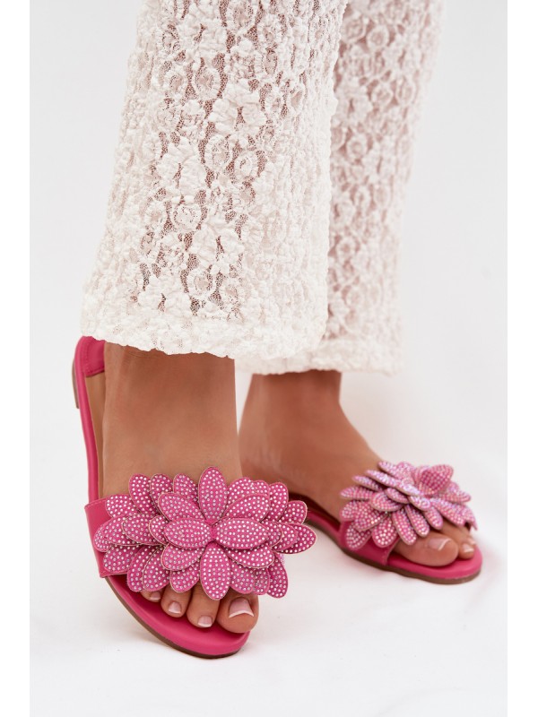 Women's Flat Fuchsia Decor Slides Grelora