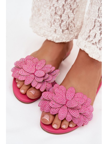 Women's Flat Fuchsia Decor Slides Grelora