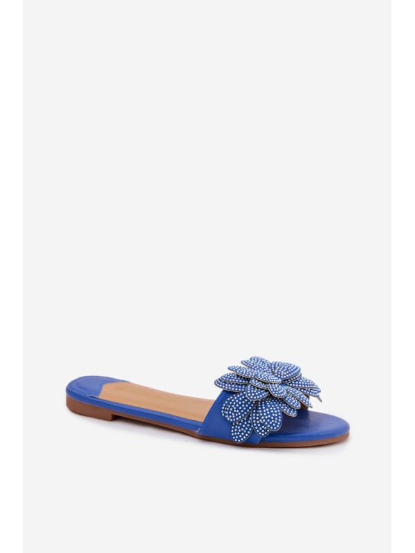 Women's Flat Blue Slides With Embellishment Grelora