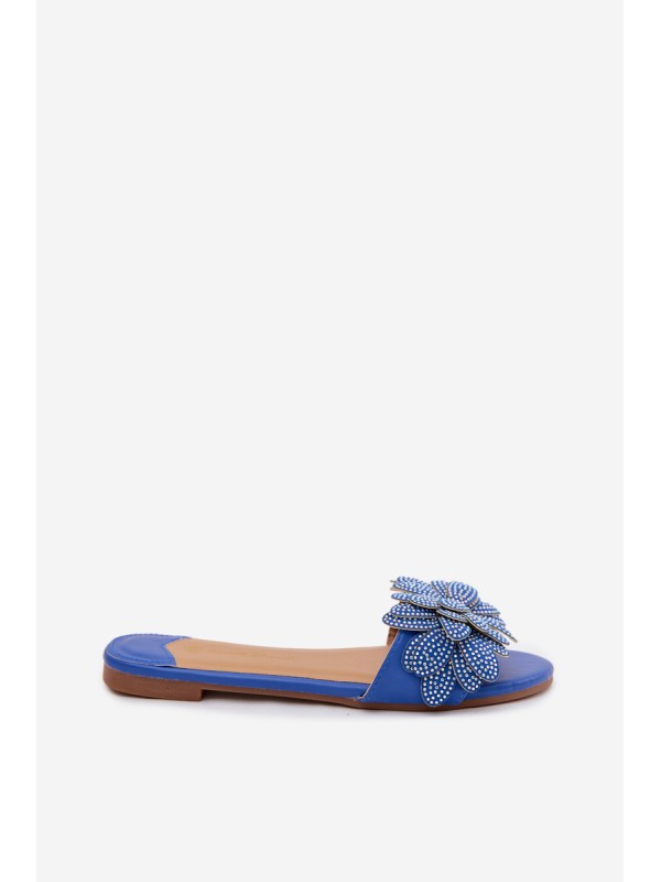 Women's Flat Blue Slides With Embellishment Grelora