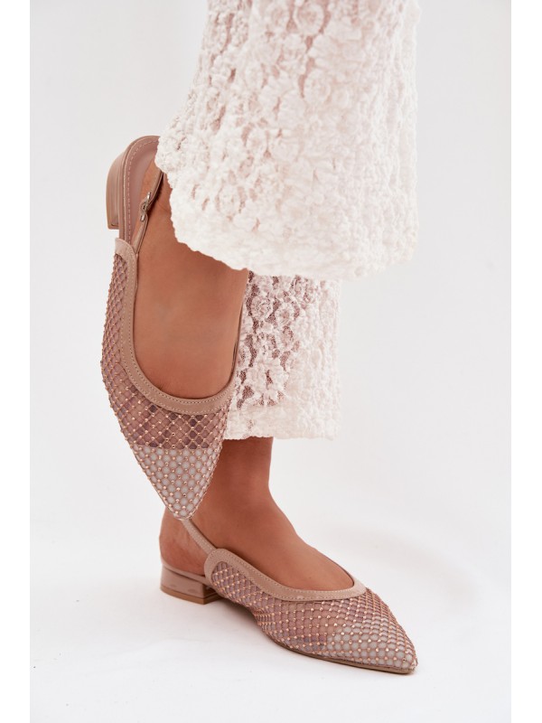 Mesh Ballerinas With Open Heel Beige Pyvona