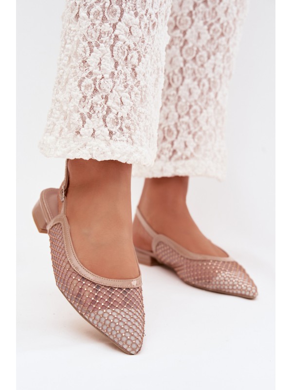 Mesh Ballerinas With Open Heel Beige Pyvona 2