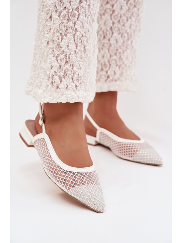 Mesh Ballerinas With Open Heels White Pyvona