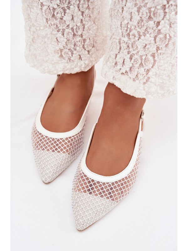 Mesh Ballerinas With Open Heels White Pyvona 2