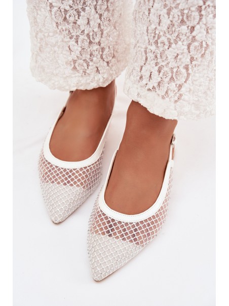 Mesh Ballerinas With Open Heels White Pyvona