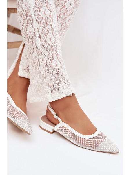 Mesh Ballerinas With Open Heels White Pyvona