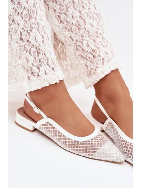 Mesh Ballerinas With Open Heels White Pyvona