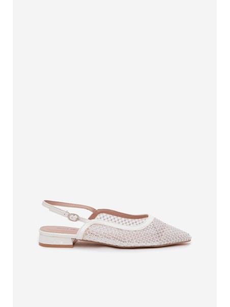 Mesh Ballerinas With Open Heels White Pyvona