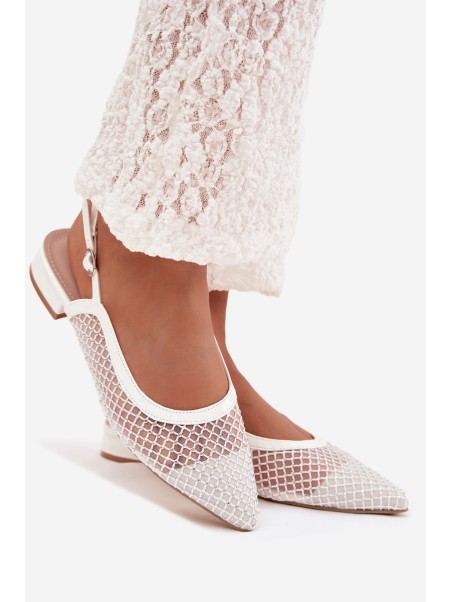 Mesh Ballerinas With Open Heels White Pyvona