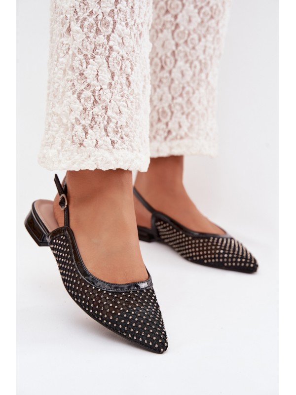 Pyvona Mesh Ballerinas With Open Heel Black