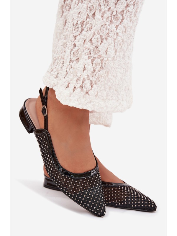Pyvona Mesh Ballerinas With Open Heel Black