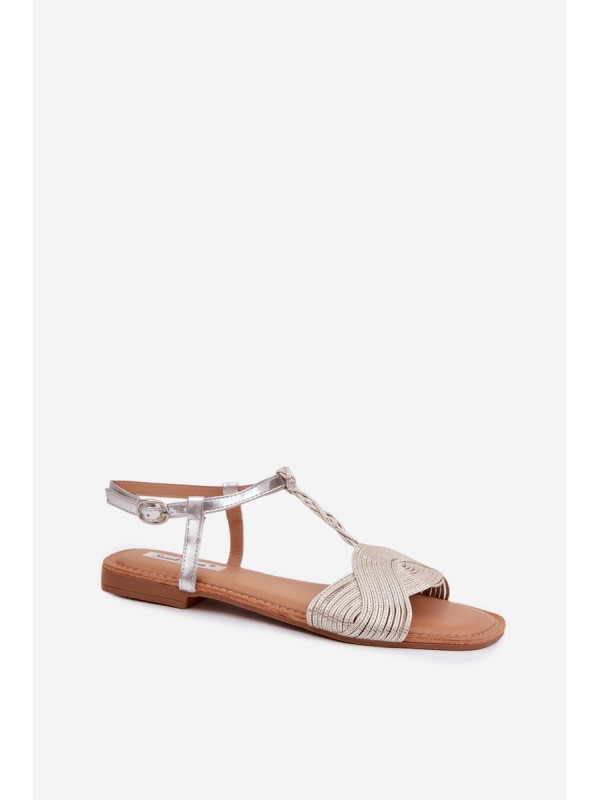 Women's Silver Flat Sandals Nexora