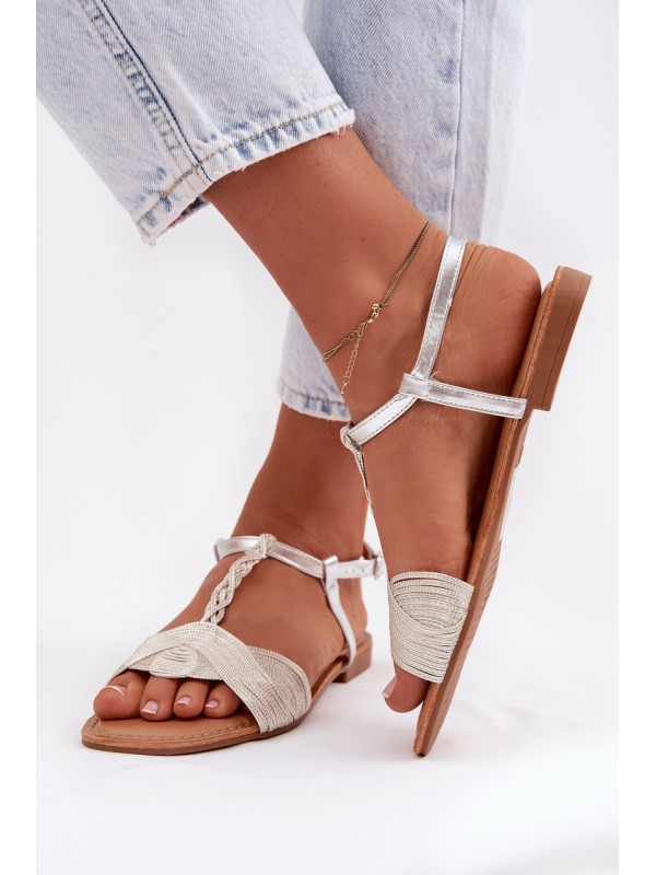 Women's Silver Flat Sandals Nexora