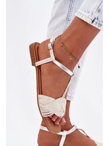 Women's Silver Flat Sandals Nexora