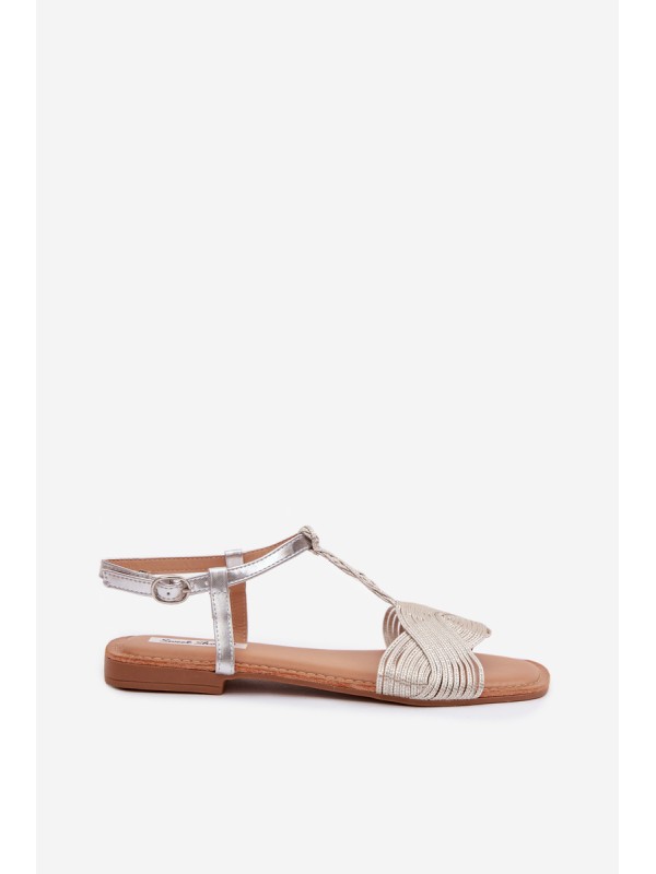 Women's Silver Flat Sandals Nexora