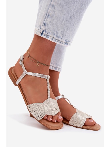 Women's Silver Flat Sandals Nexora