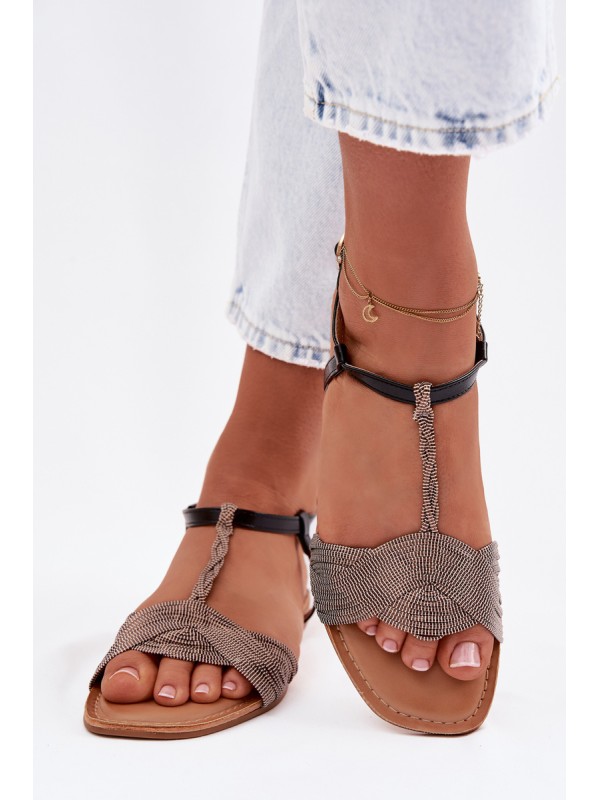 Women's Flat Black Sandals Nexora