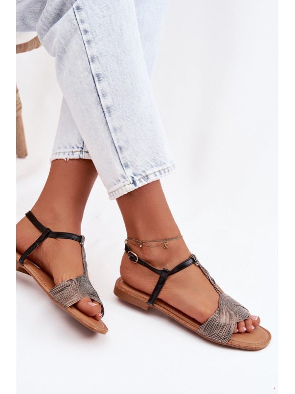 Women's Flat Black Sandals Nexora