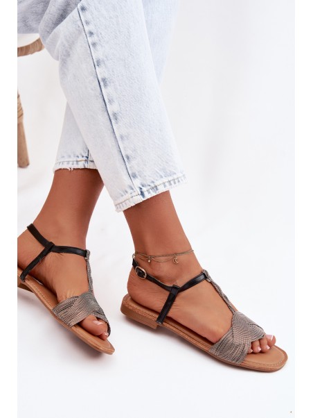 Women's Flat Black Sandals Nexora
