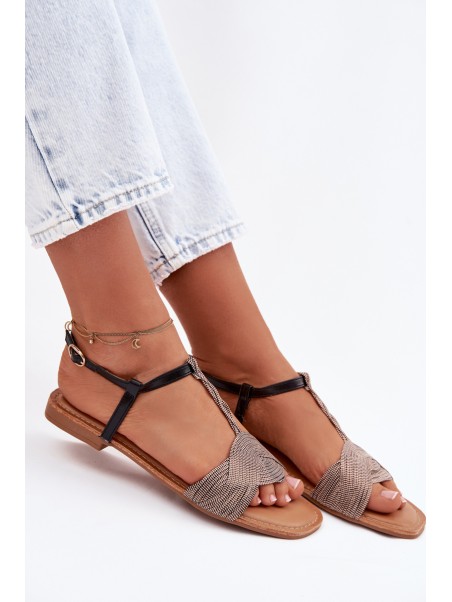 Women's Flat Black Sandals Nexora