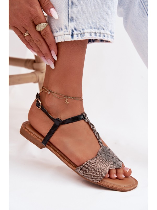 Women's Flat Black Sandals Nexora