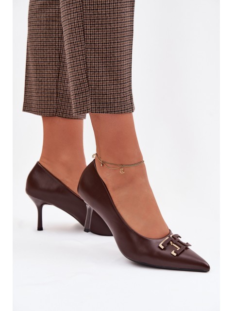 High Heels Pumps with Embellishment Eco Leather Chocolate Fivara 2