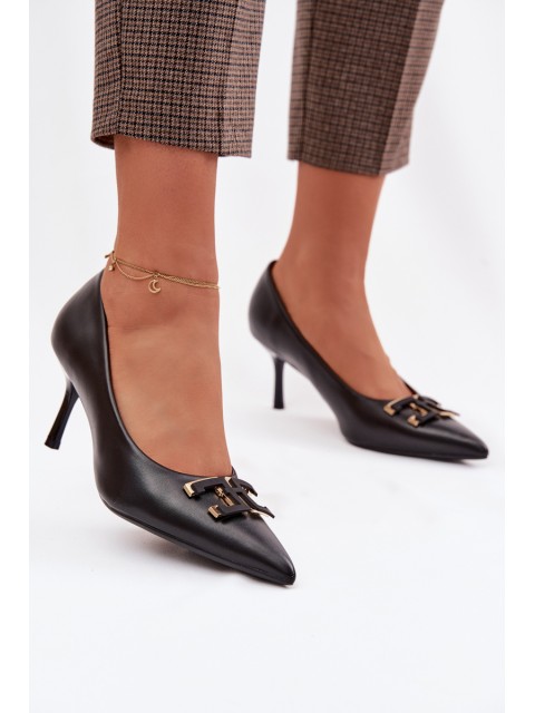 High Heels Pumps With Decoration Eco Leather Black Fivara 2