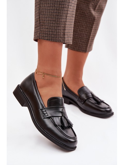 Women's Eco Leather Loafers With Fringes Black Galera