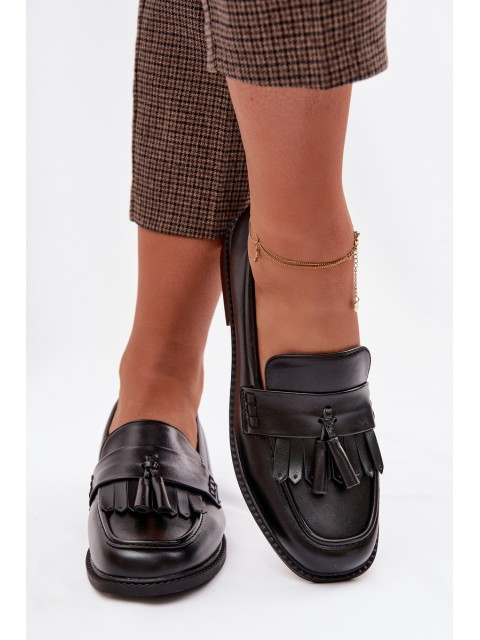 Women's Eco Leather Loafers With Fringes Black Galera 2