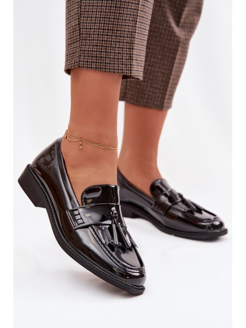 Patent Leather Women's Loafers With Fringes Black Galera 2