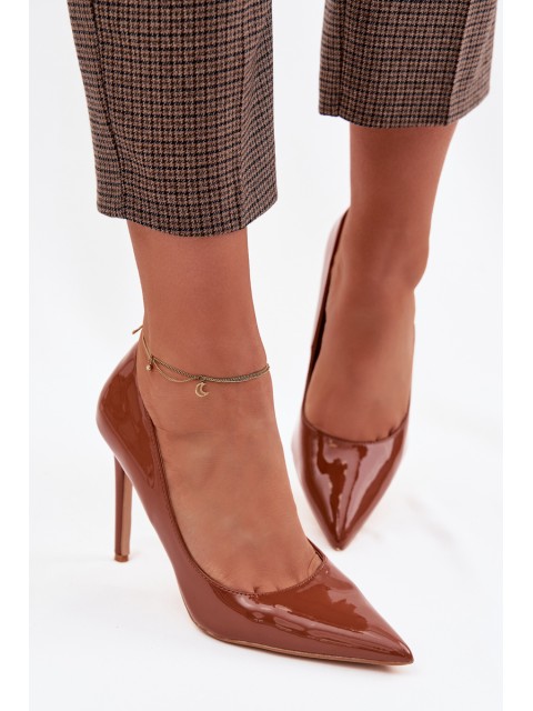 Glossy Eco Leather High Heels Camel Jonira