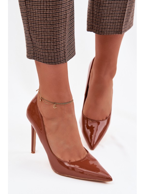 Glossy Eco Leather High Heels Camel Jonira