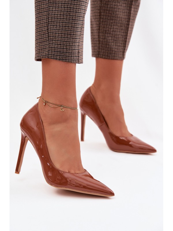 Glossy Eco Leather High Heels Camel Jonira 2