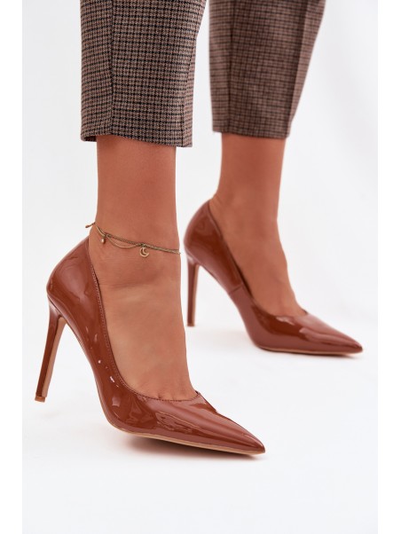 Glossy Eco Leather High Heels Camel Jonira