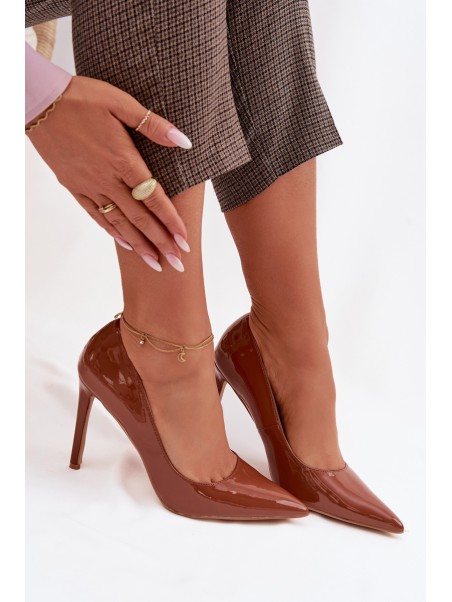 Glossy Eco Leather High Heels Camel Jonira