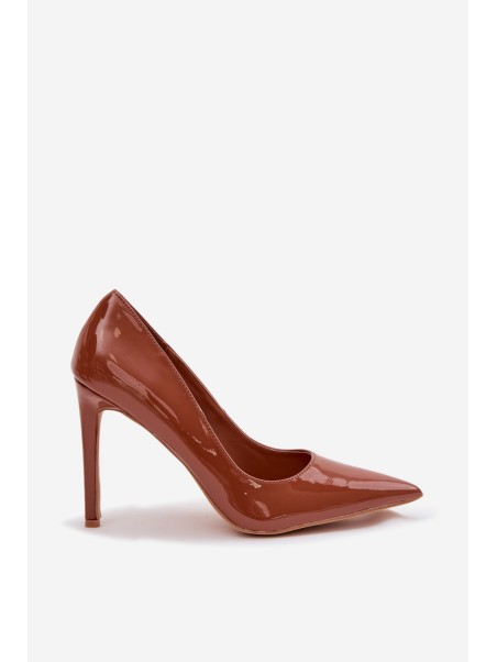 Glossy Eco Leather High Heels Camel Jonira