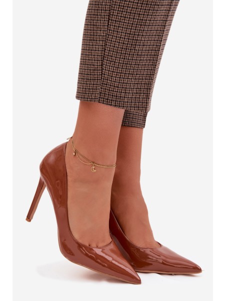 Glossy Eco Leather High Heels Camel Jonira