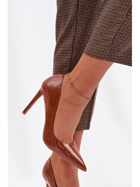 Glossy Eco Leather High Heels Camel Jonira