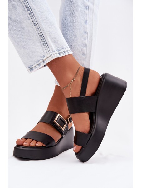 Moteriškos platforminės basutės su dekoratyvinėmis detalėmis juodos Nelira