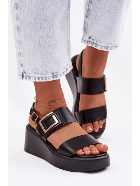 Moteriškos platforminės basutės su dekoratyvinėmis detalėmis juodos Nelira