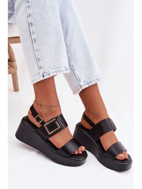 Moteriškos platforminės basutės su dekoratyvinėmis detalėmis juodos Nelira