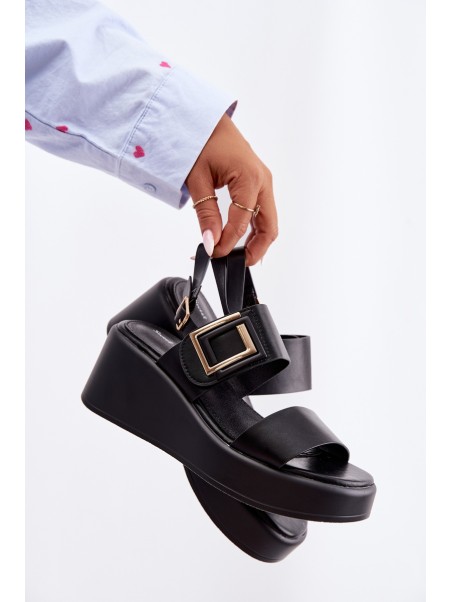 Moteriškos platforminės basutės su dekoratyvinėmis detalėmis juodos Nelira