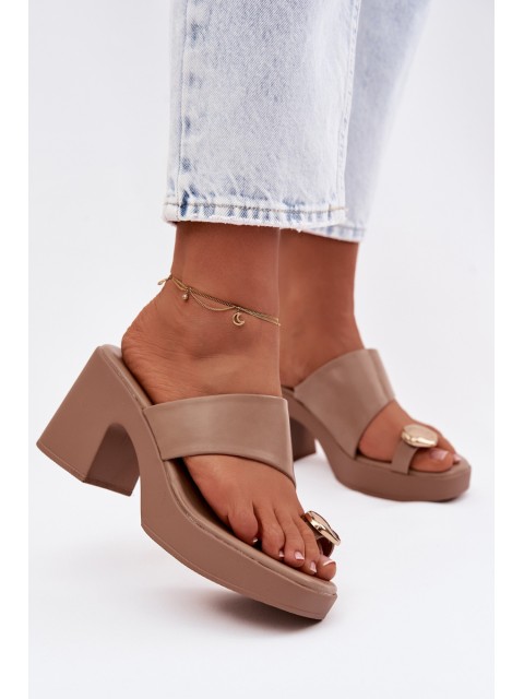 Women's Block Heel Sandals With Gold Detail Dark Beige Sinora 2